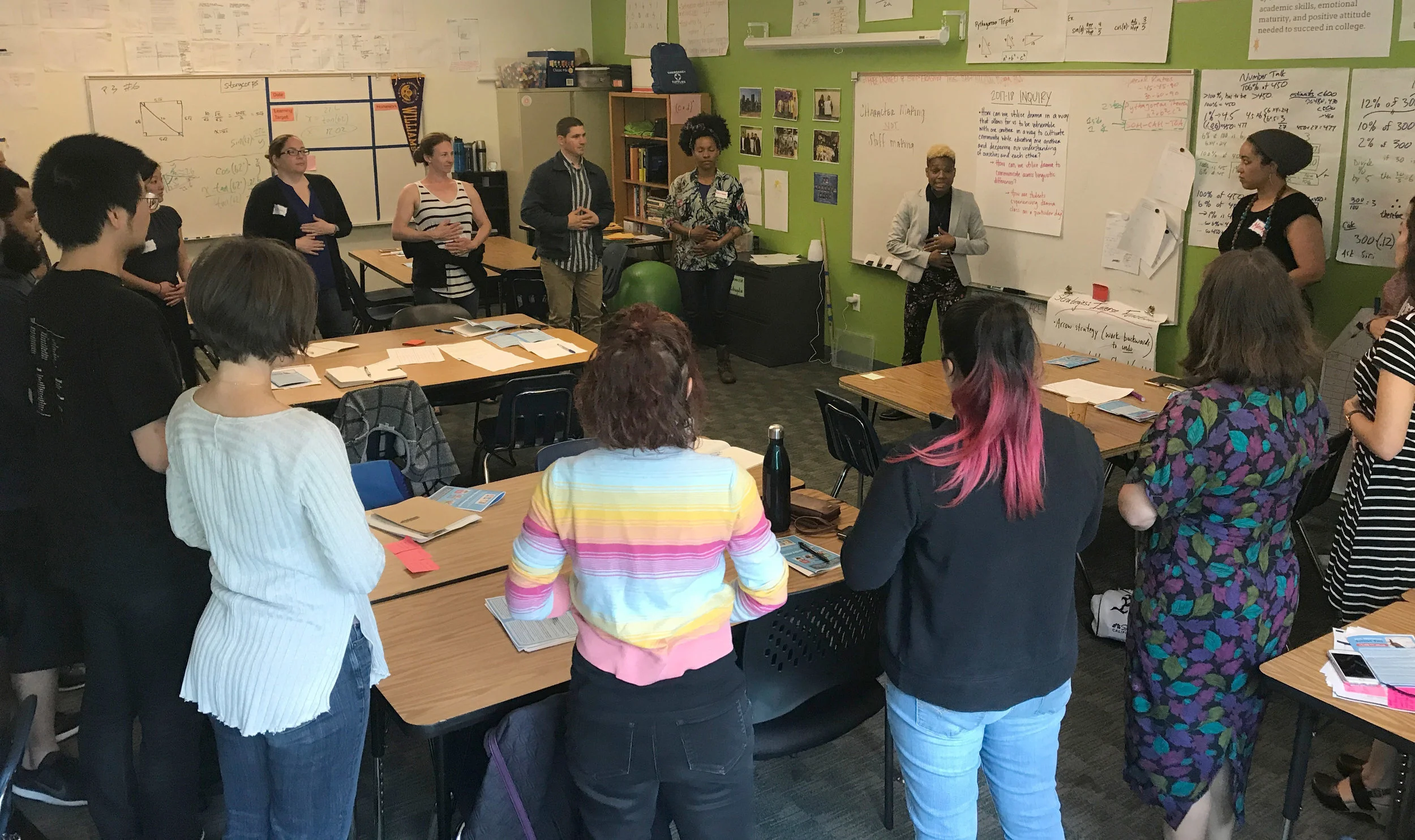Images above from Teacher Fellow Aáron Heard's workshop, "Think, Feel, Care: Using the TFC Thinking Routine to Gain Insight Into Your Students' Experiences." Ms. Heard is the Drama Teacher at Alliance Academy of Integrated Learning, OUSD.