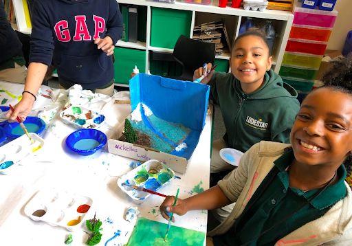 LODESTAR students collaborating on their water cycle diorama project.