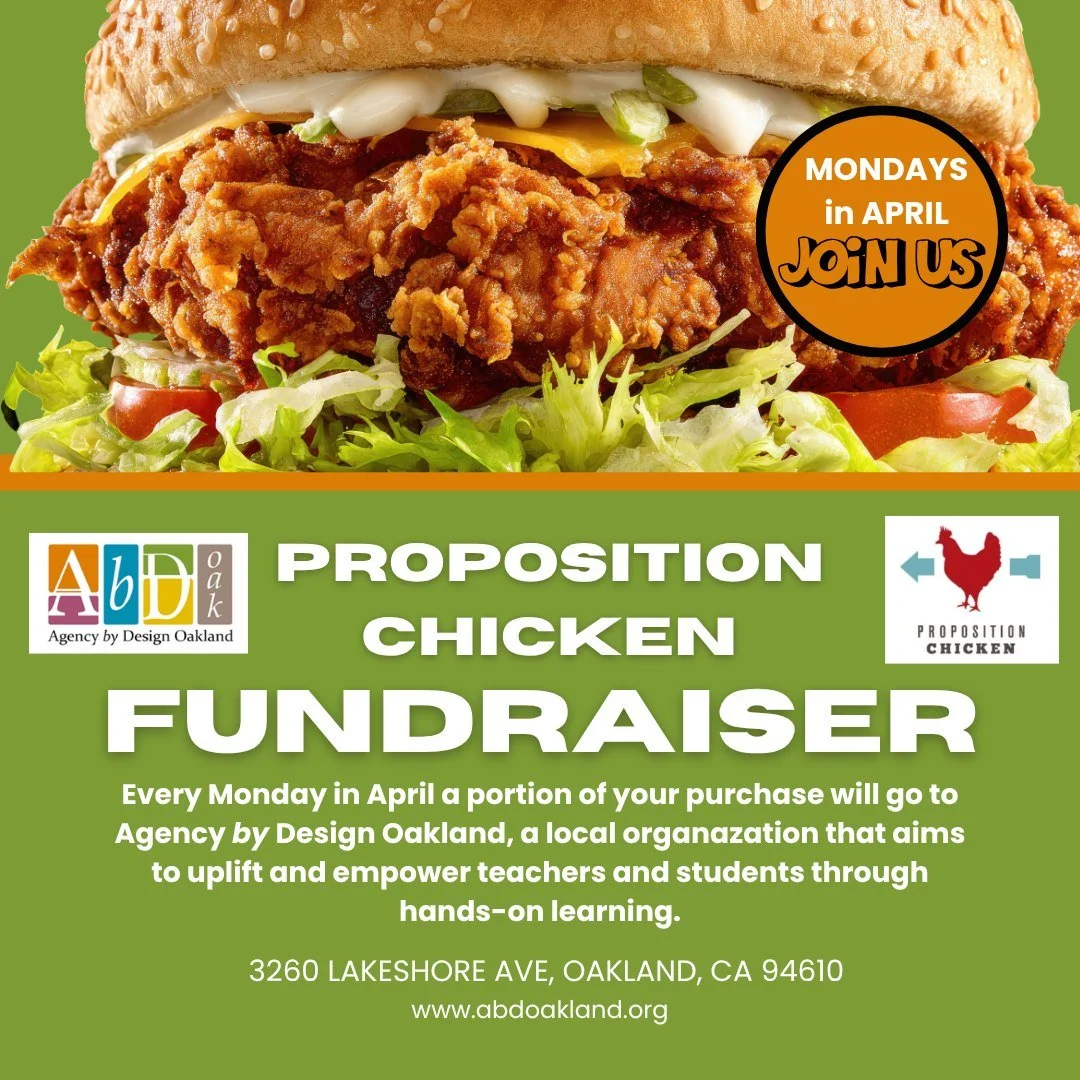 Every Monday this month!!

Get yourself some fried chicken (they have gf too!!) any Monday this month and a portion of the sales will help support our programming #agencybydesignoakland.

Bring the family or a friend out to #propositionchicken any mo