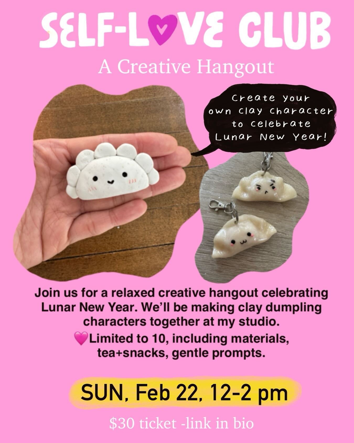 One week till our hangout! 5 spots left 🤗 I&rsquo;ll prepare everything so just come and hangout and draw and make your own dumpling character that will bring good luck in 2026 💗 

- Link in my bio: https://bit.ly/46SI7eF
- SUN 2/22 12-2 PM
- My st