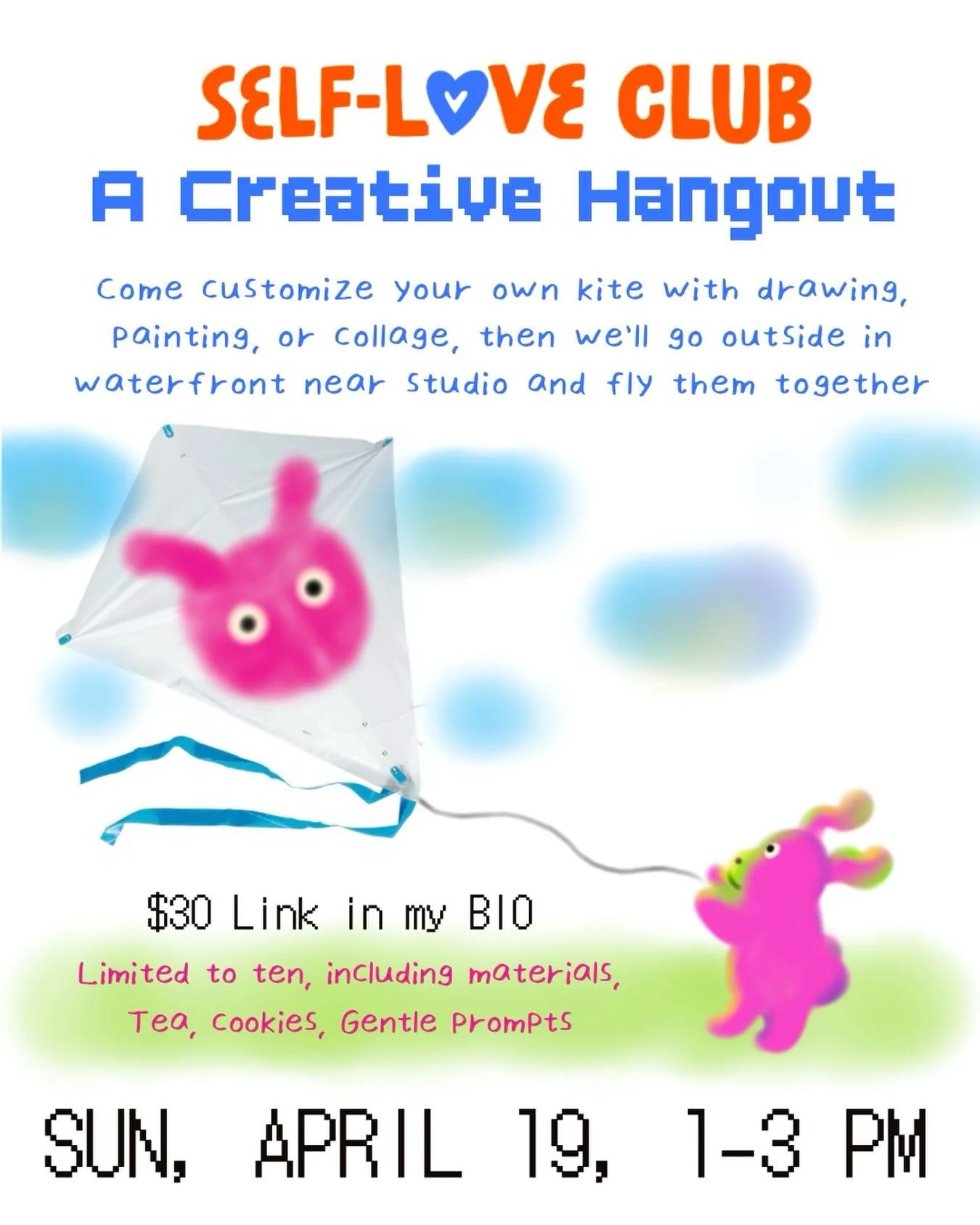 Hope to see you at this month&rsquo;s creative hangout, it&rsquo;ll be a gorgeous weather to fly our kite! 
Ticket 🎟️: Link in my BIO 
#selfloveclub #creativehangout #workshop #hyesulee #selfcaresunday