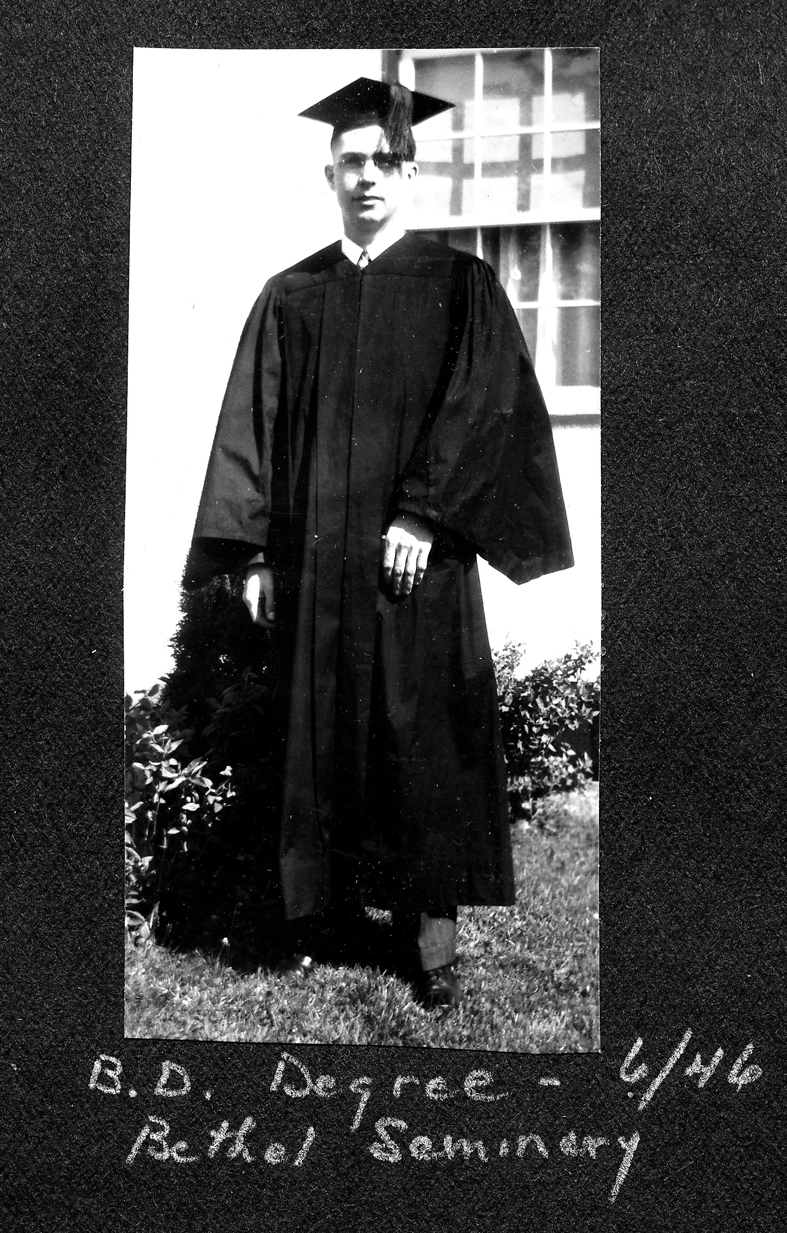 Ernie received his Bachelors of Divinity Degree in 1946 from Bethel Seminary in St. Paul, Minnesota.
