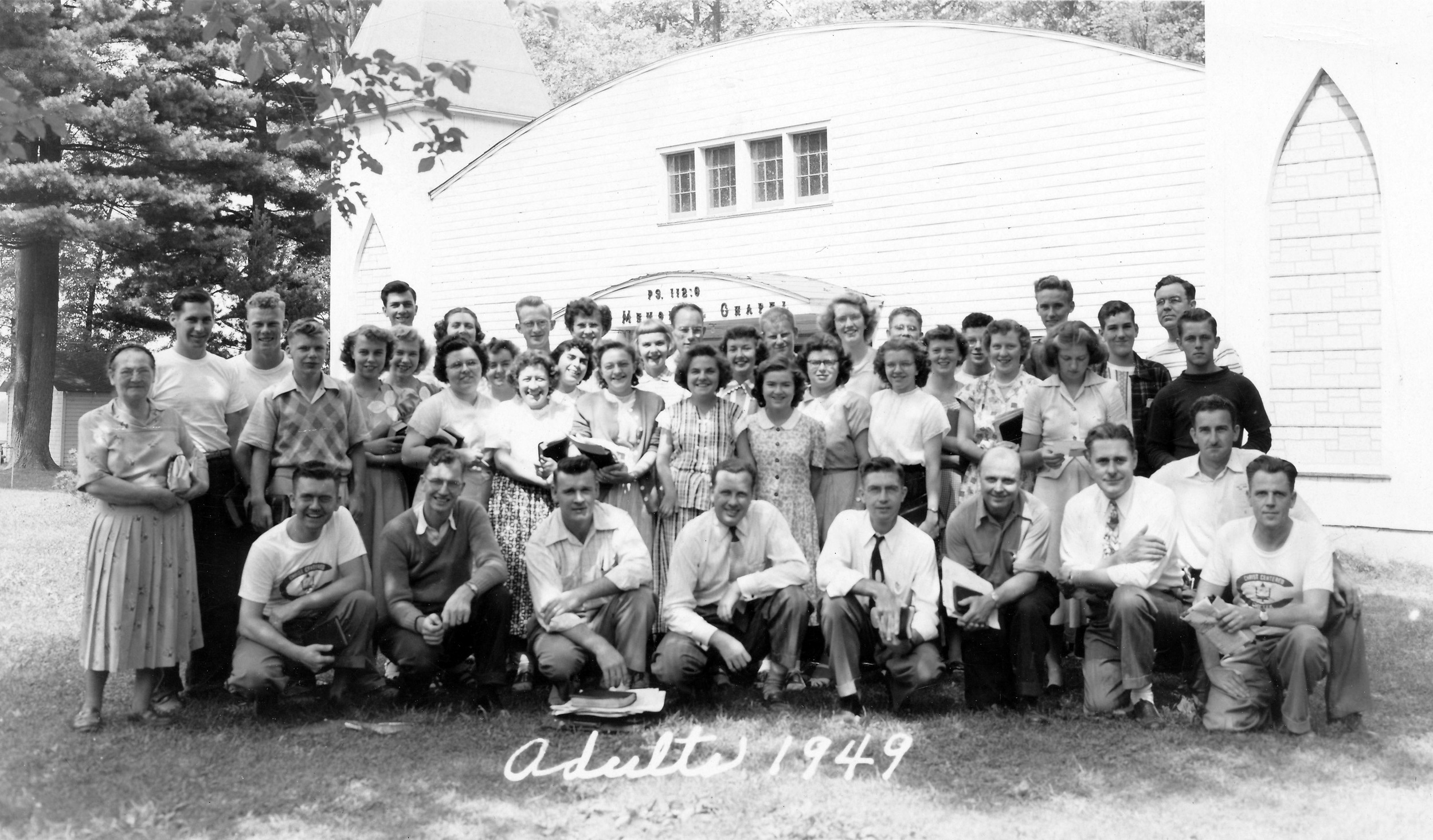 Ernie with participants at Chetek Bible Camp, 1949, where he served as a guest speaker for many years.