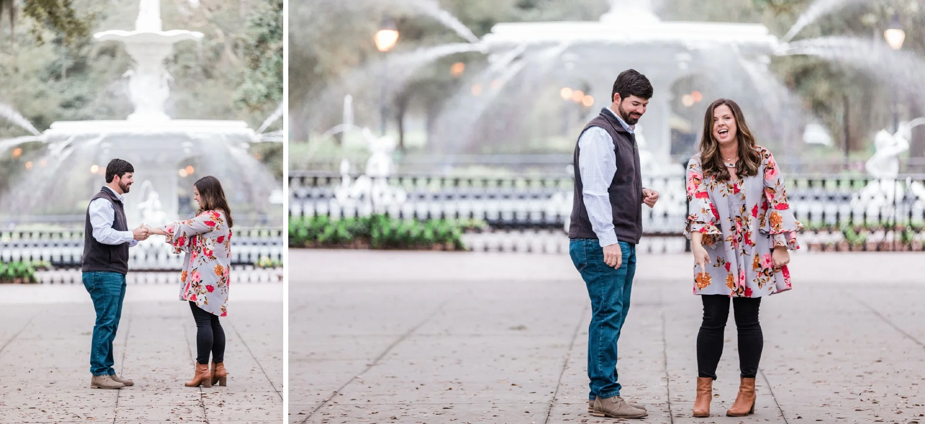 Travis + Abby’s Surprise Forsyth Fountain Proposal - Savannah Proposal Photographer | Apt. B Photography