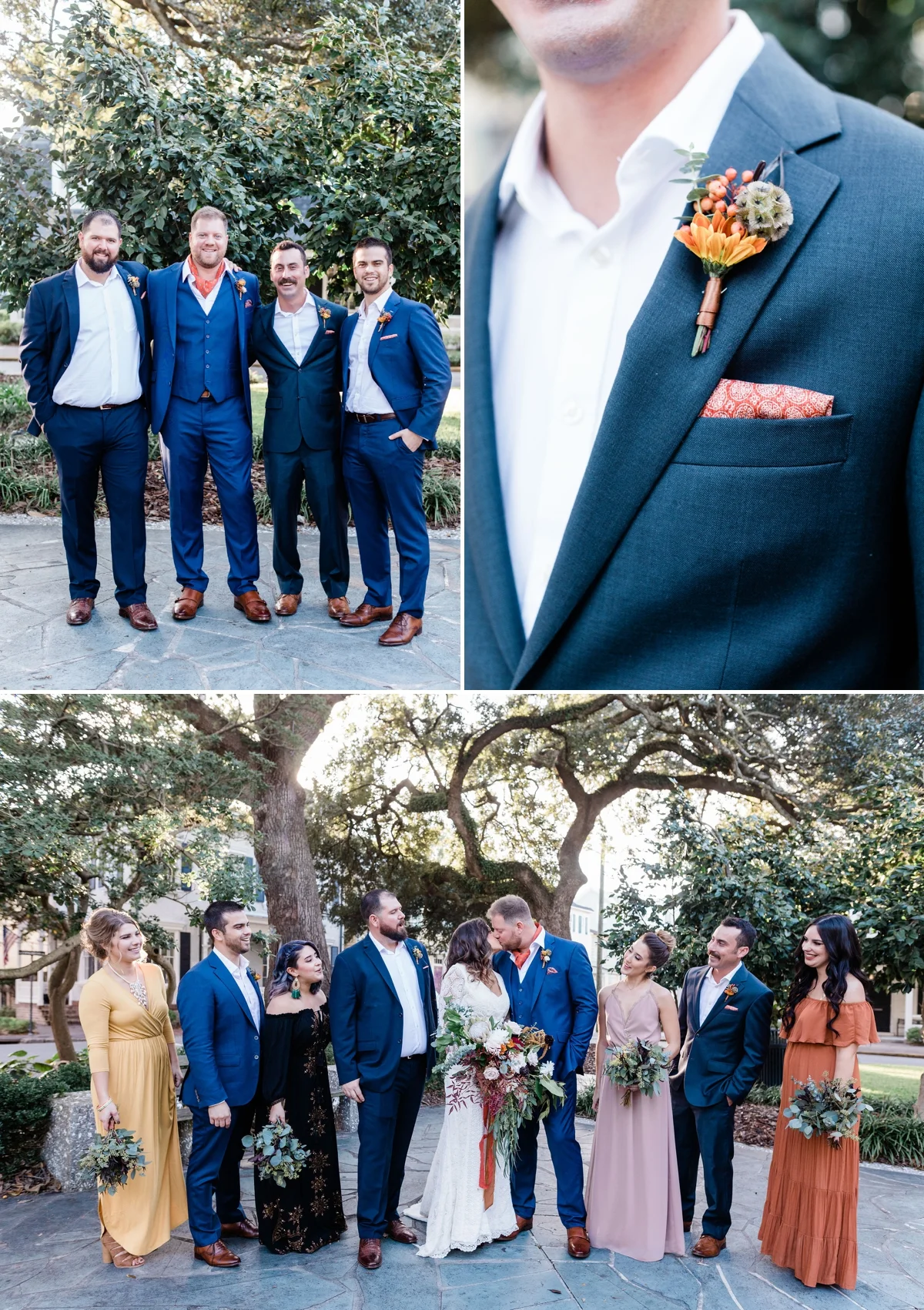 Fall boho mismatched bridesmaids with greenery bouquet - Savannah wedding photographer