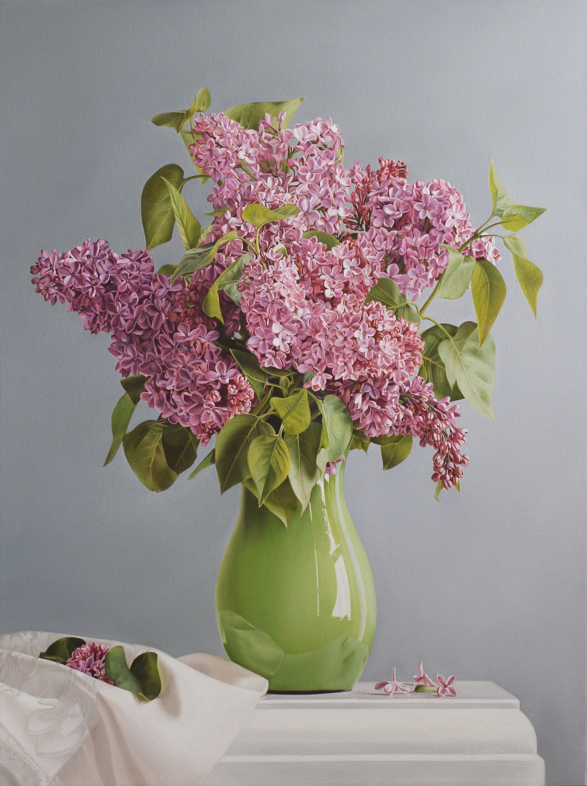 Lilacs in Green Vase