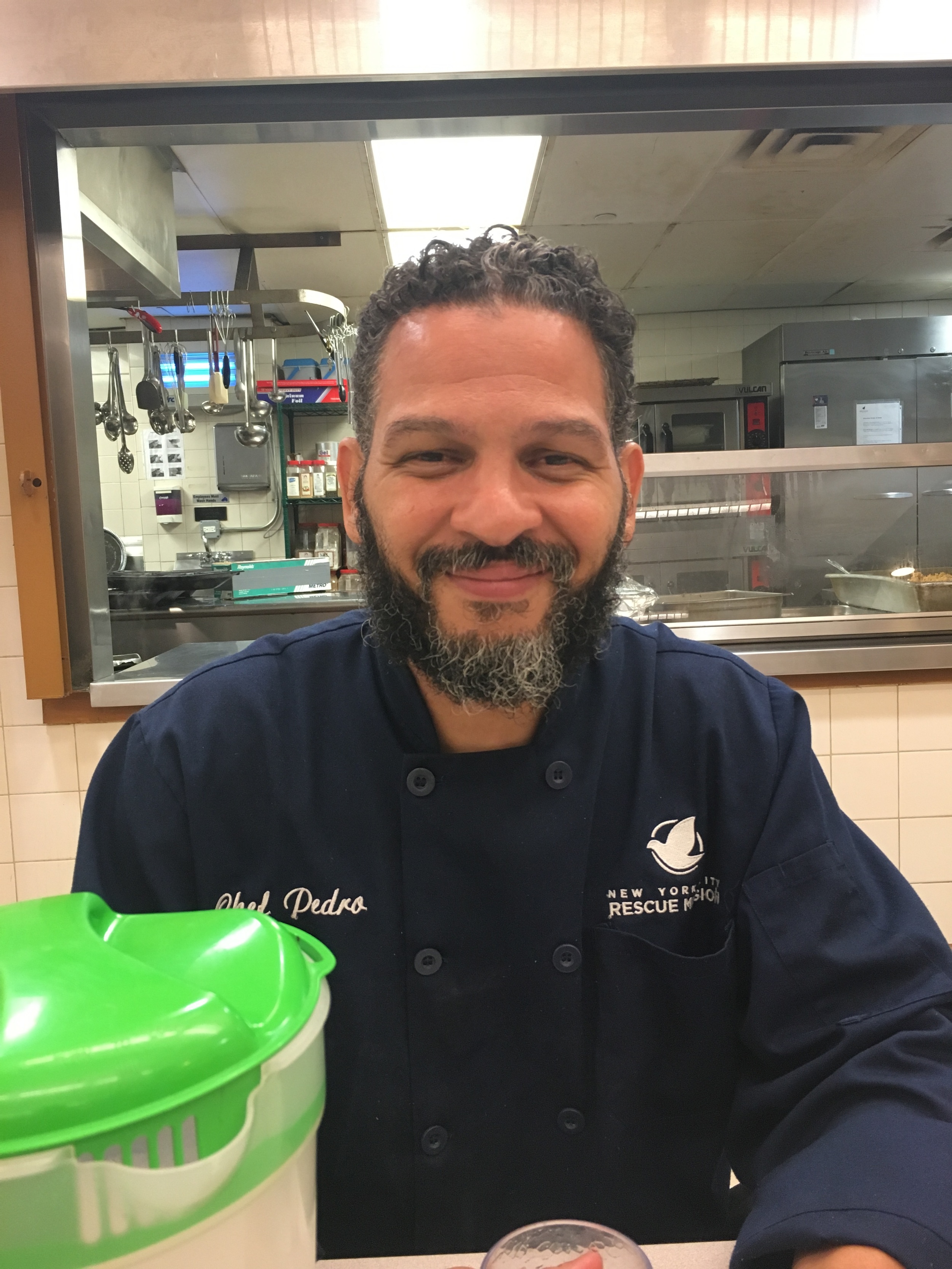 This is Pedro Rodriguez, a professionally trained chef serving as lead chef at the NY Rescue Mission and deacon of mercy at Recovery House of Worship