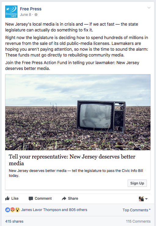 The lead-in text on this ad is 85 words and out-performed ad variations with 22 words and 40 words. The image of a TV in a field out-performed variations with photos of people.