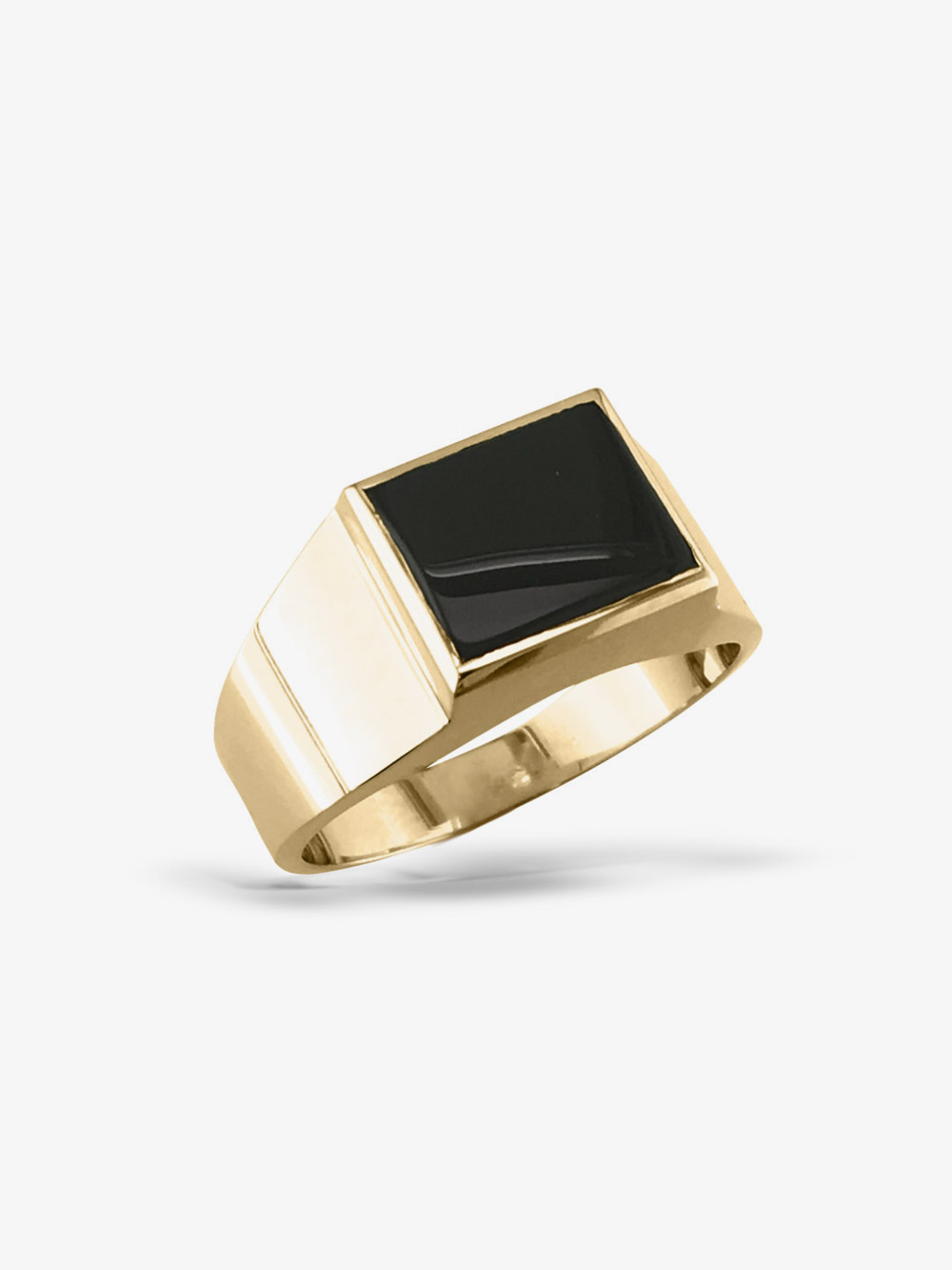 Black Onyx Square Shape Men's Signet Dedicated Ring 14k Yellow Gold Plated