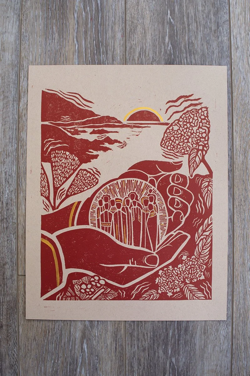 "I Am With You" Original Block Print
