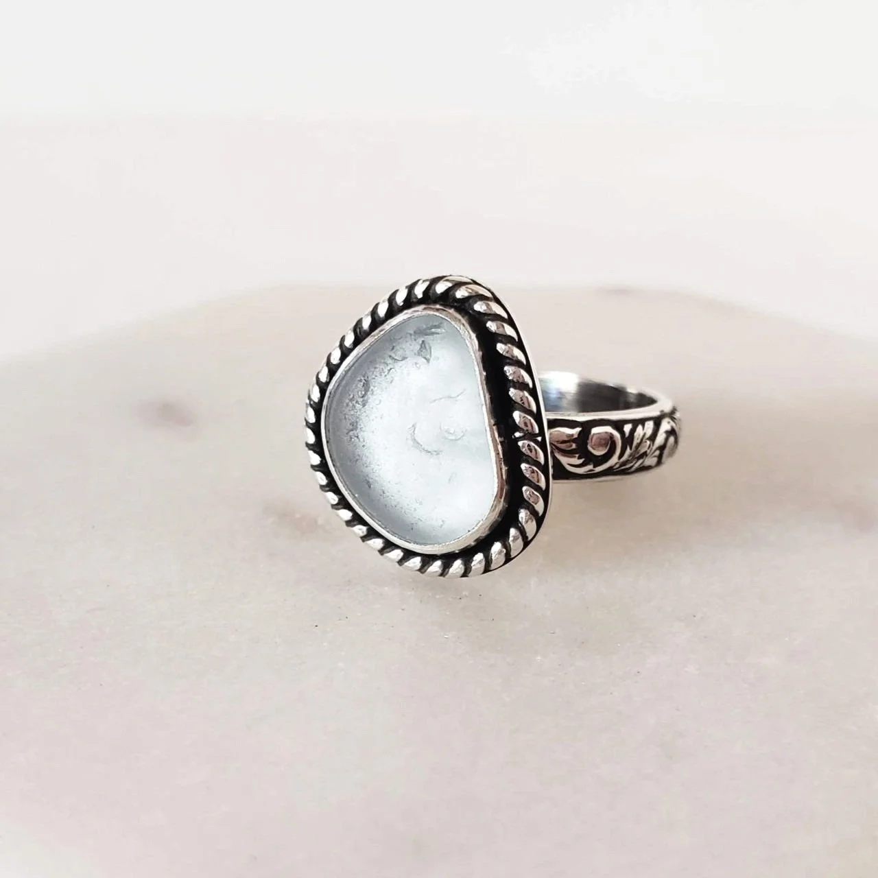 Smoke Blue Seaglass Ring