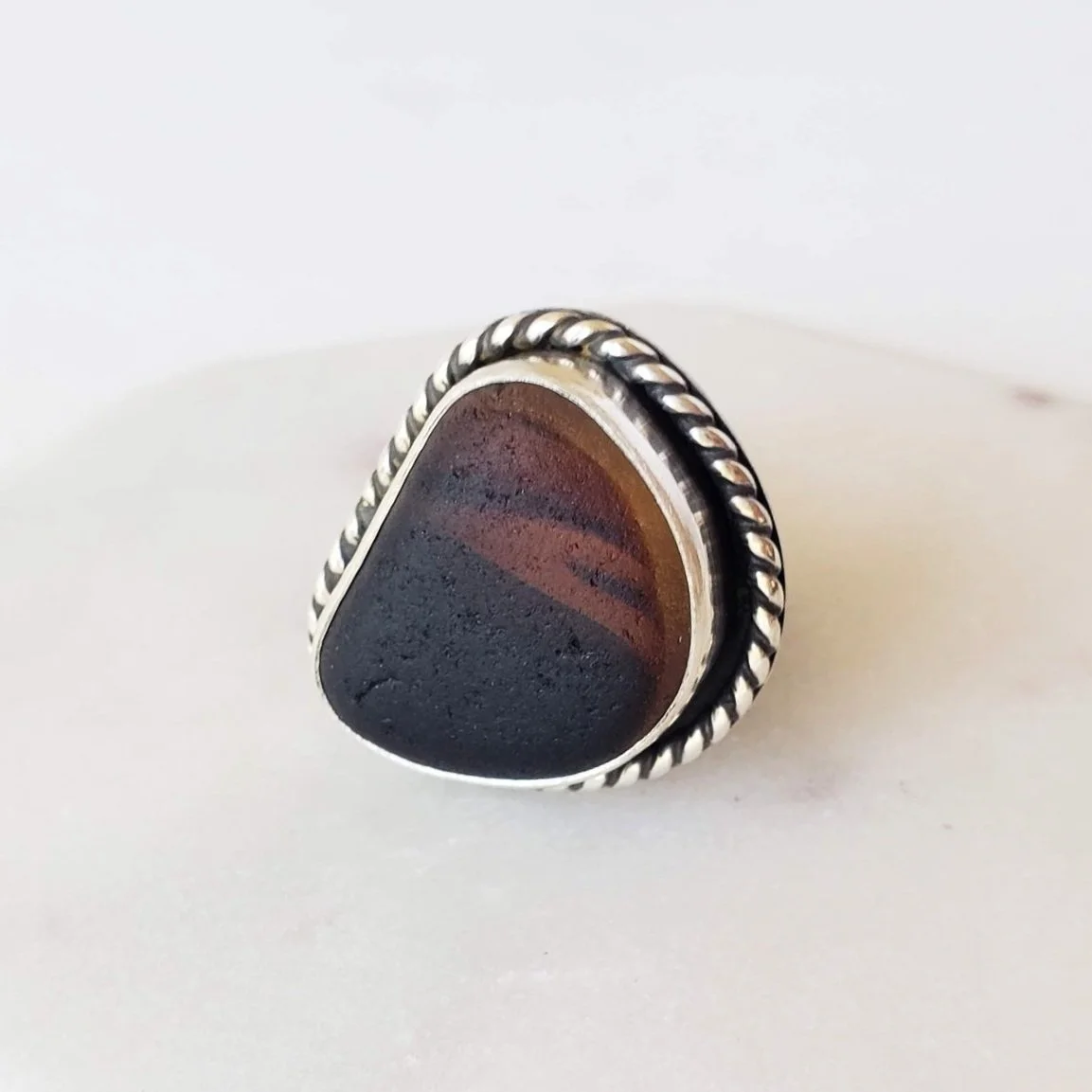 Dark Sunset Seaglass Ring