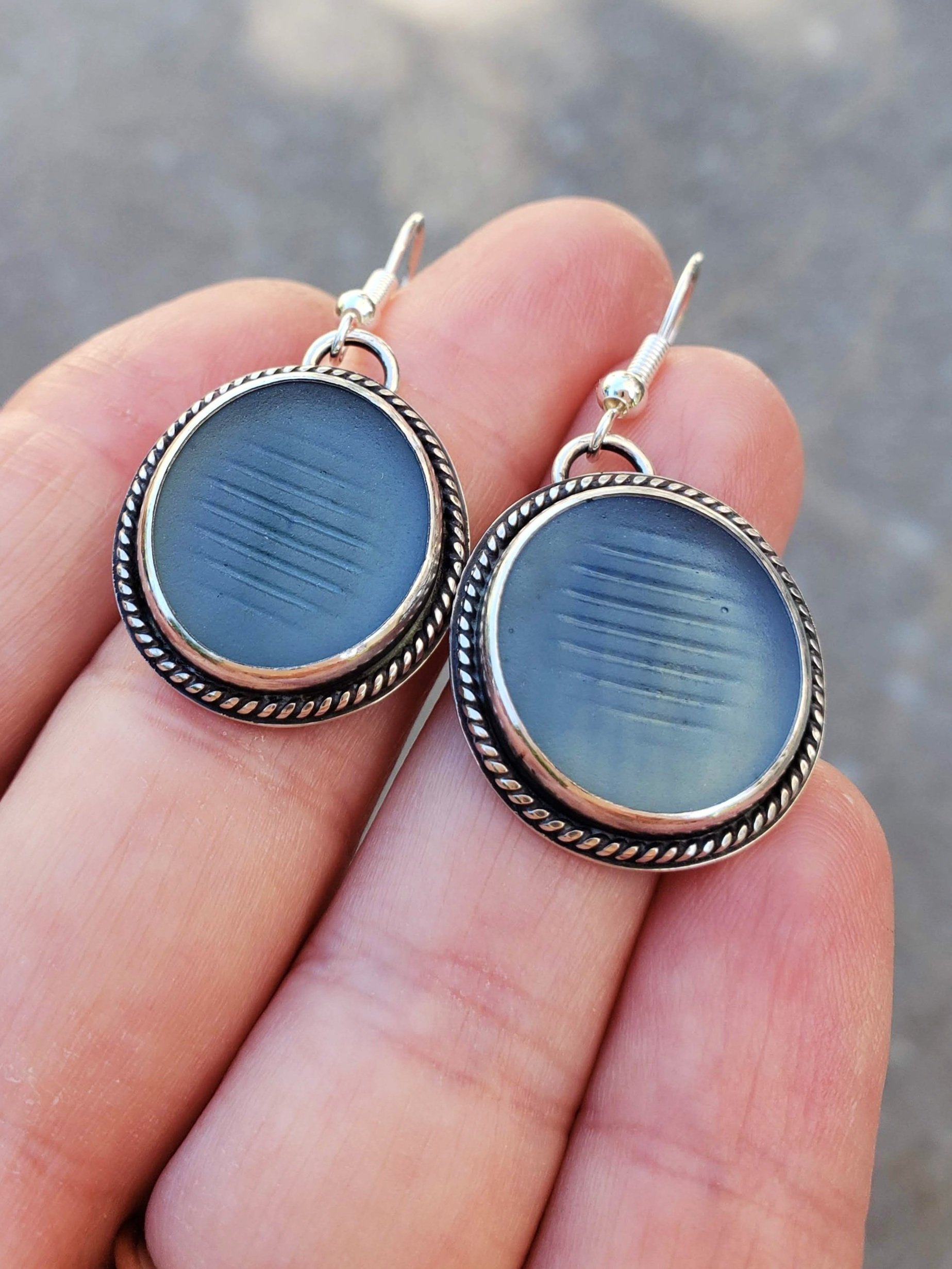 Steel Blue Japanese Ohajiki Seaglass Earrings