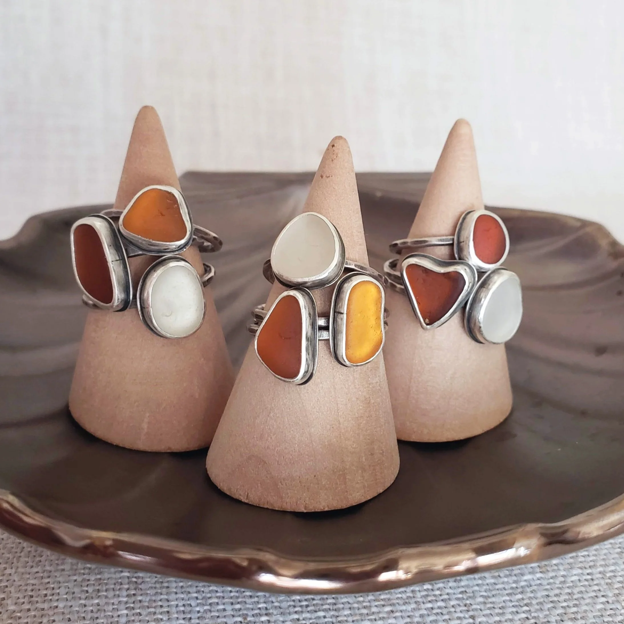 Autumn Seaglass Stacker Rings