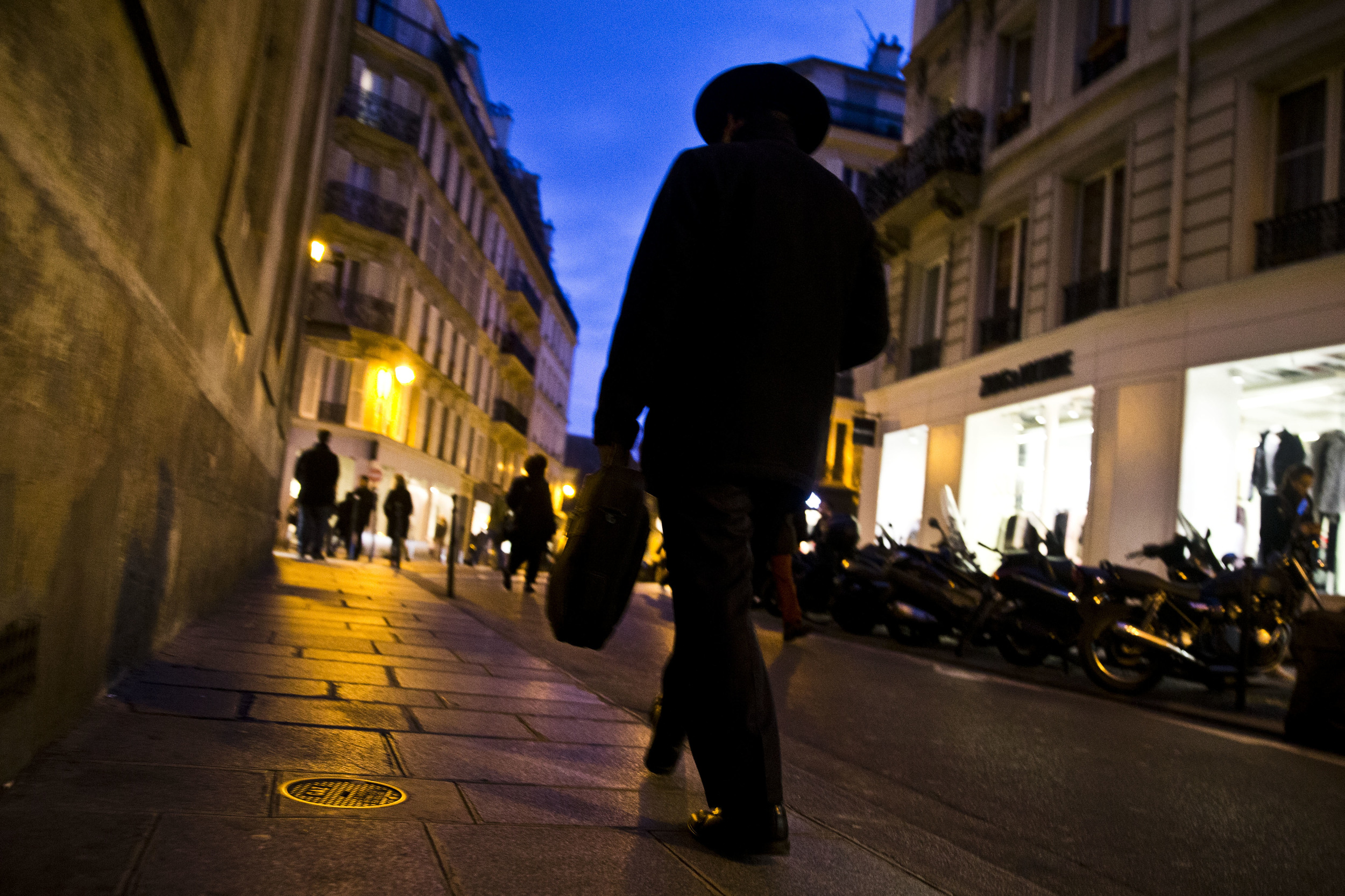 An orthodox jew walks in Paris district Marais that was taken under guard after Charlie Hebdo shooting. January 12, 2015