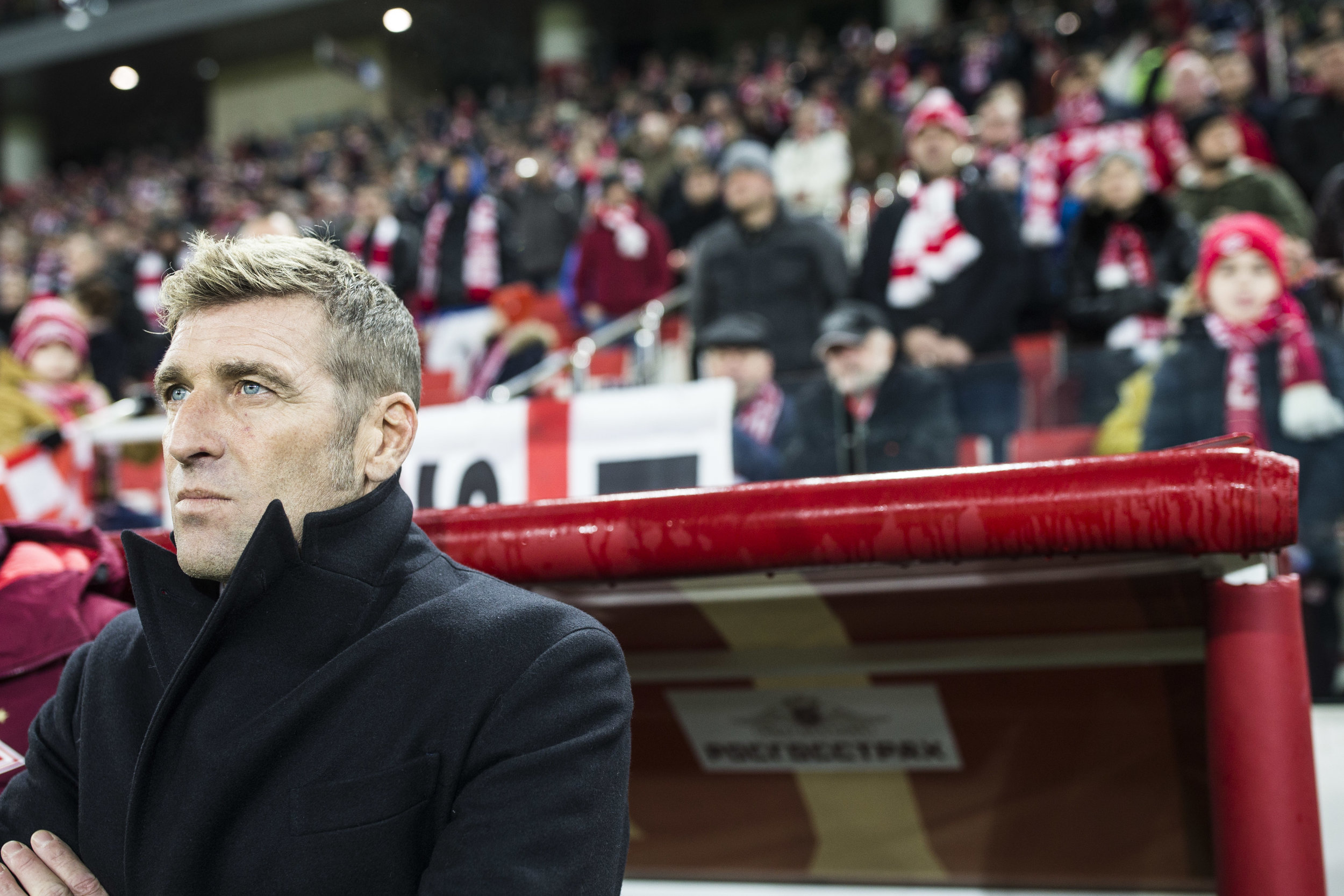  Massimo Carrera, Spartak Moscow head coach, prepares to lead his team in a Russian Premier League game against Orenburg. Carrera was initially signed to be a defense coach under Dmitry Alenichev, who was fired after a loss to AEK. He was assigned to