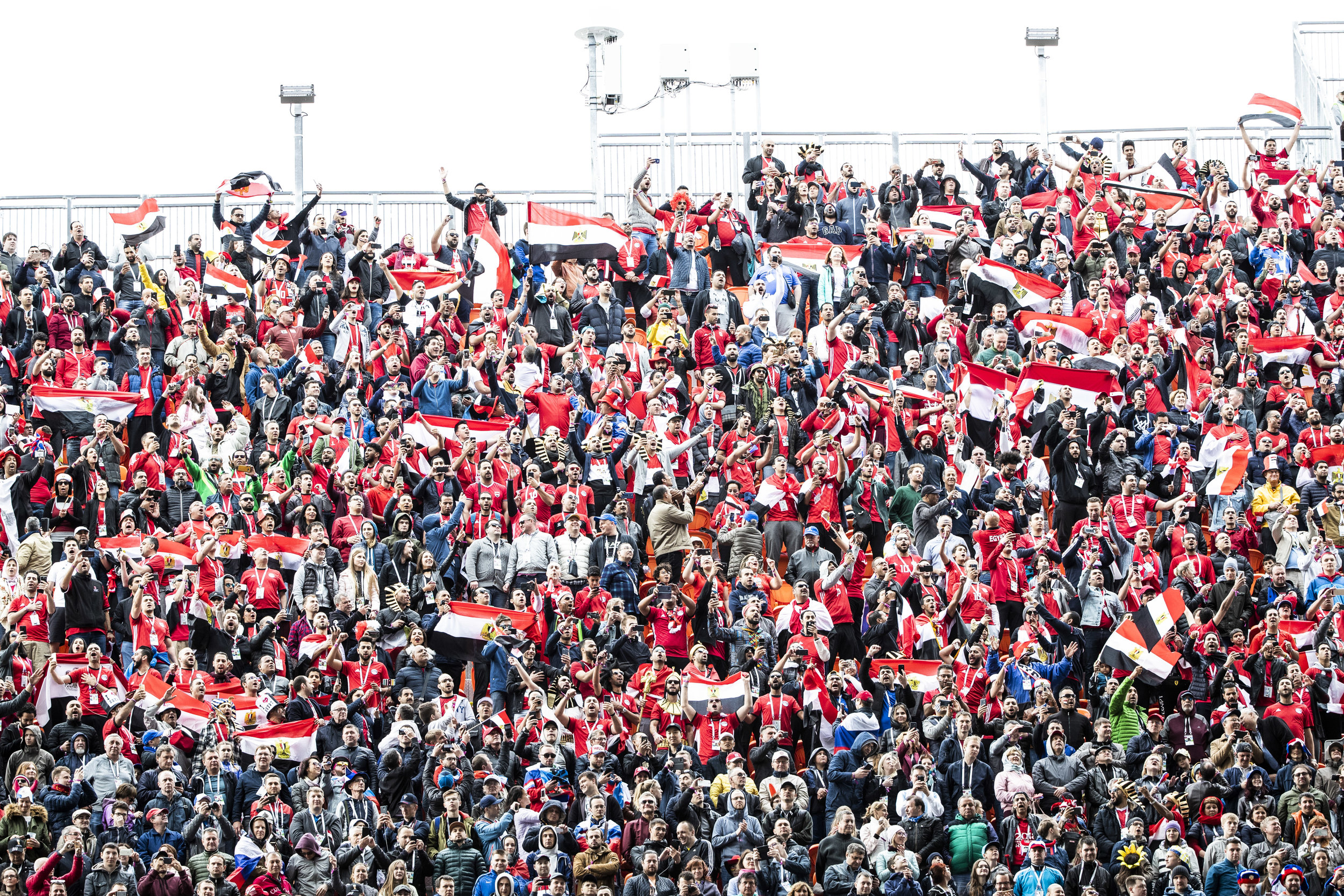 Egyptian fans cheer welcoming their team to the pitch before the game against Uruguay in Yekaterinburg