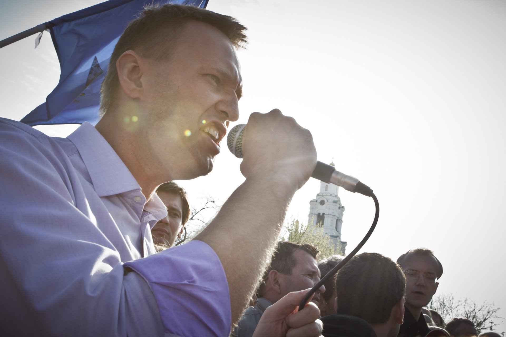  Alexey Navalny yells at a rally in Astrakhan, Russia on April 14, 2012. A prominent online investigator, he then was becoming an important figure in Russian opposition and was actively encouraging local leaders to oppose the authorities. In Astrakha