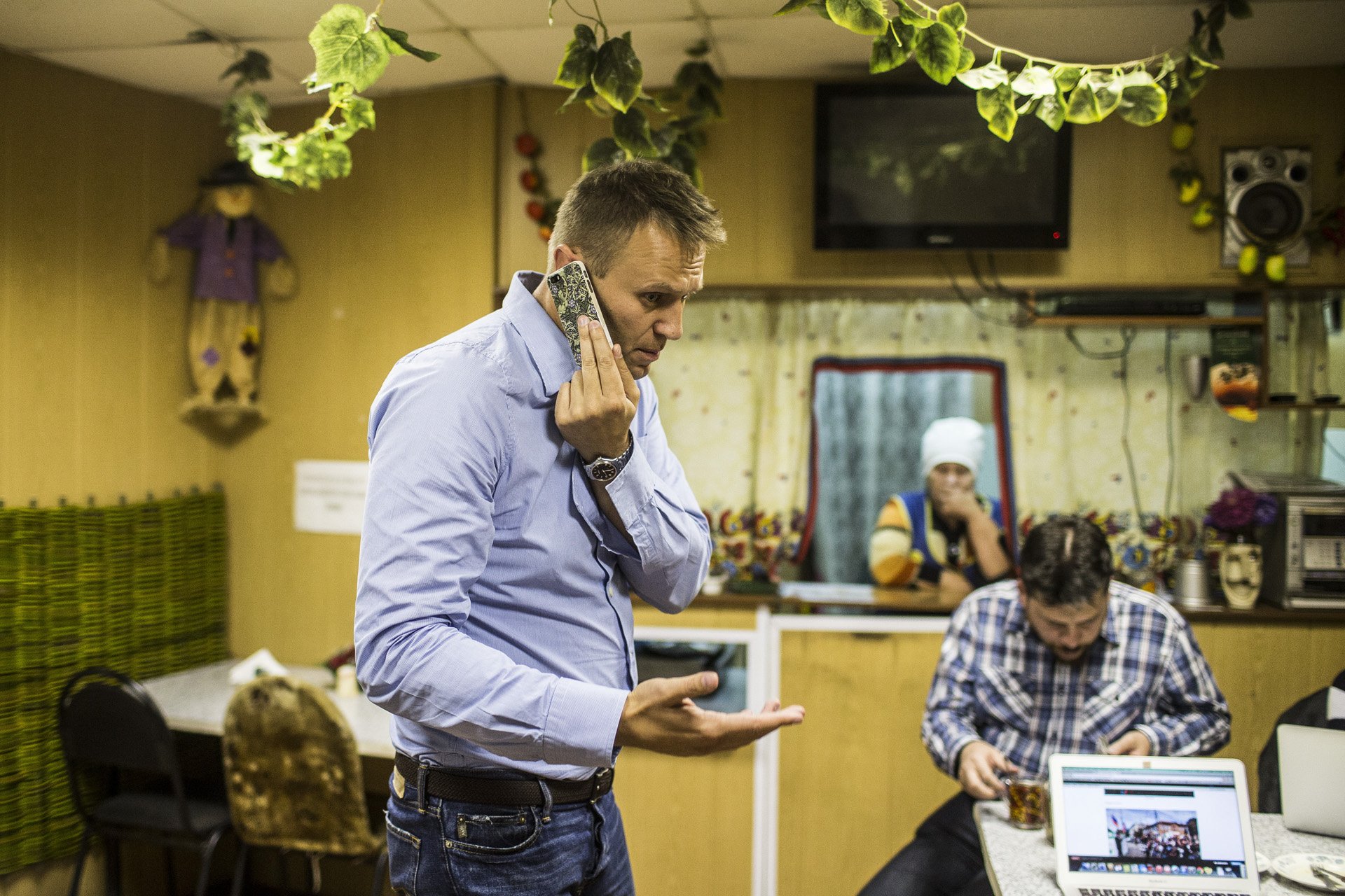  Alexey Navalny and his chief political officer Leonid Volkov, are seen contemplating strategy for local elections at a road cafe in Kostromskaya oblast, Russia on September 4, 2015.This is a news photo, shot without any influence over the scene. 