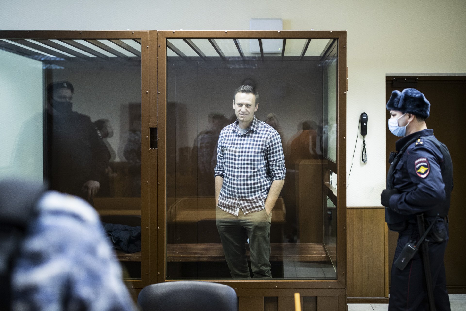  Alexey Navalny is seen in a prison cage as he is about to be sent to a penal colony on February 20, 2021. Navalny was sentenced to serve 2 years 8 months and since then he had five new cases opened up against him. He might spend many more years in j