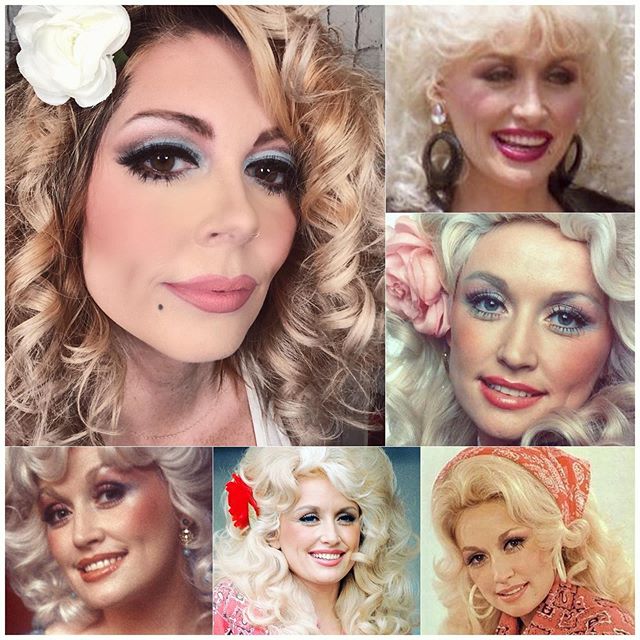 Watched @dumplin.movie &amp; got inspired by all things @dollyparton ! .
I wish I had a wig but I tried to make do....(top left). .
Odd fact....I wanted @dollyparton to be my mom when I was little. I thought she &amp; Gloria Copeland were the 2 most 