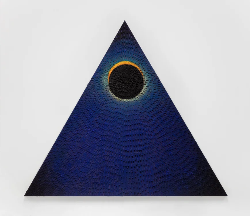 Lunar Eclipse/Blue Moon (Painted Lavender Sand SF #1T, Blue Gradient, Lavender Ground) , 2018 Sand, acrylic and oil on linen 66” x 76”