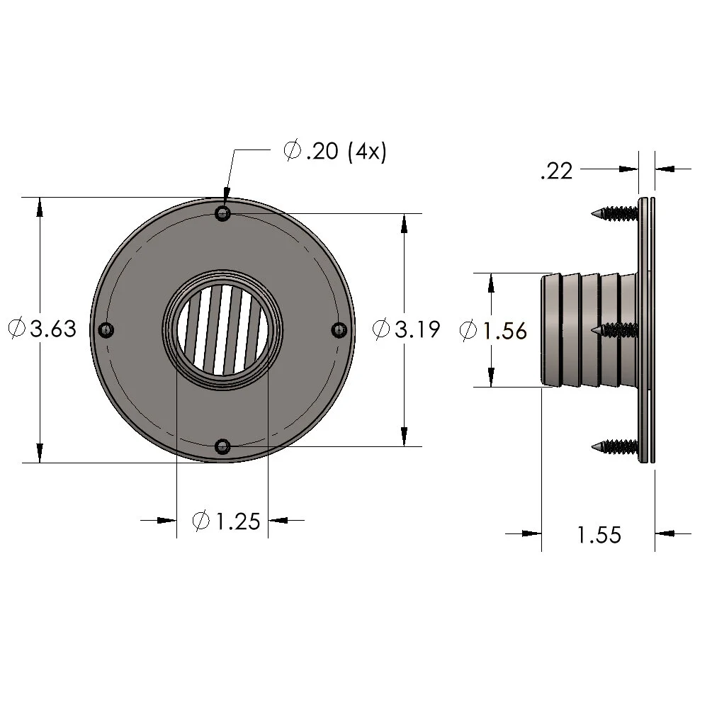SW1063 316SS Deck Drain 35/8" for 11/2" Hose — Seaworthy Innovations