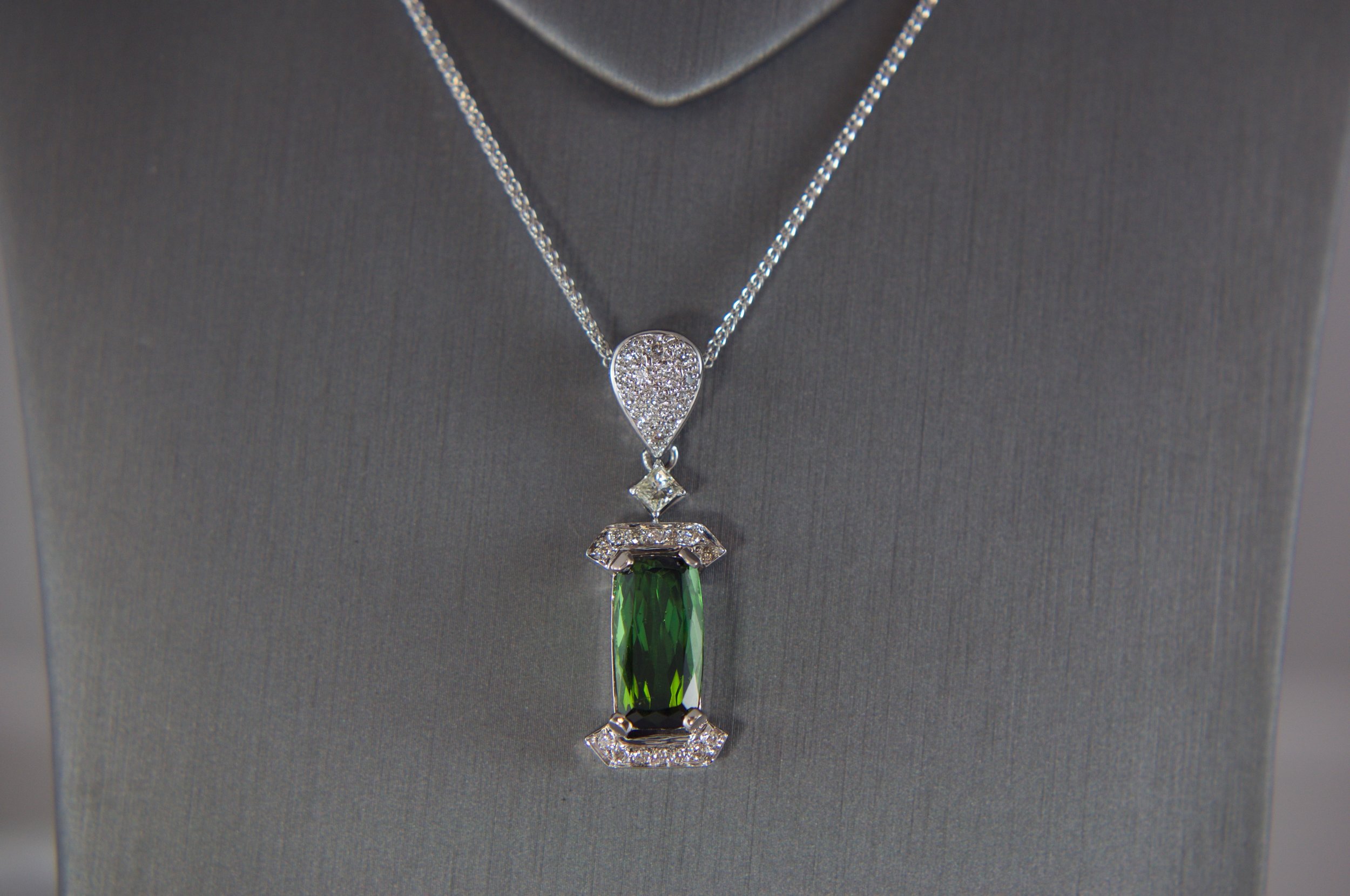 Green tourmaline and diamond pendant