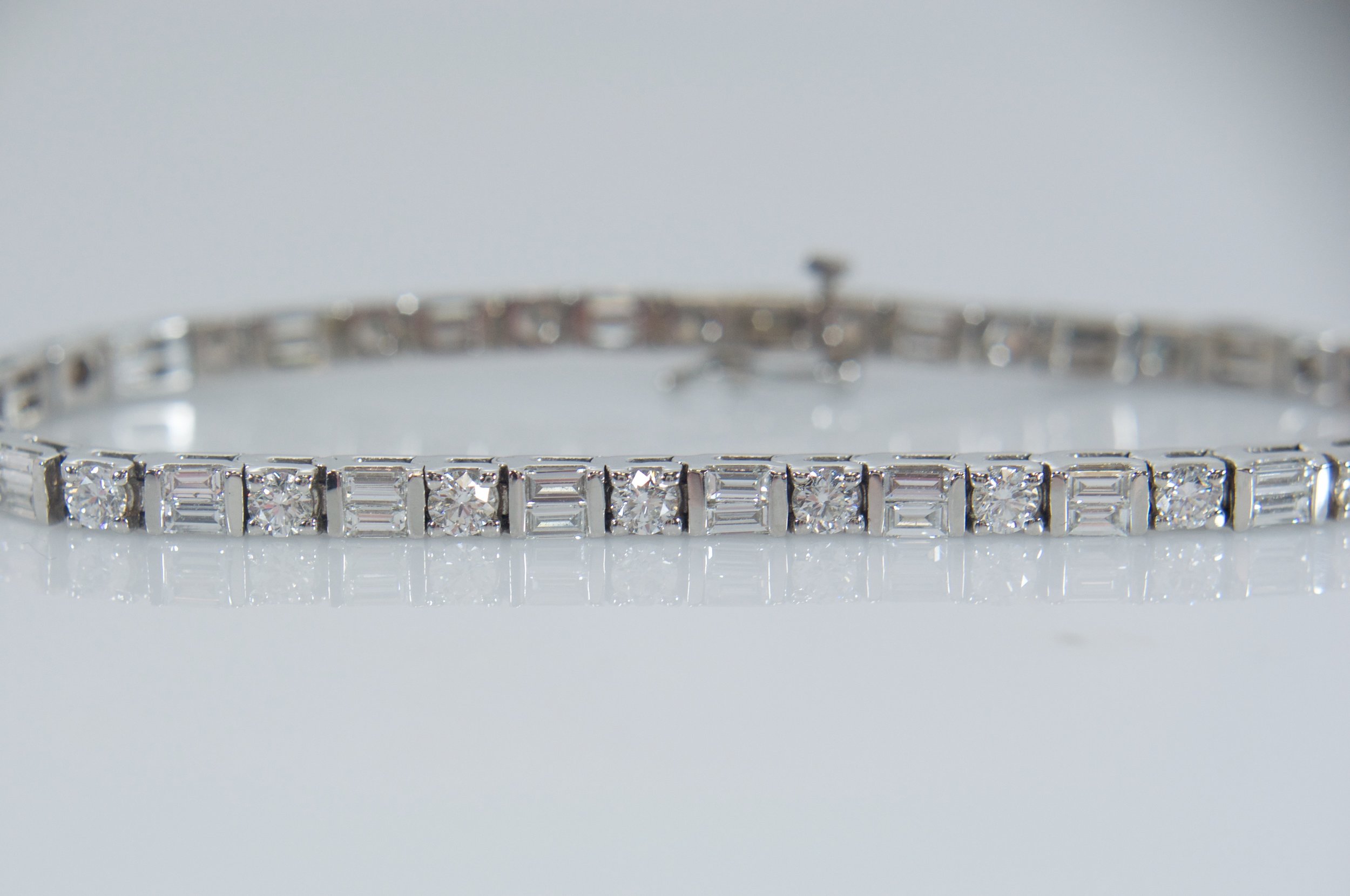 Baguette and round diamond tennis bracelet