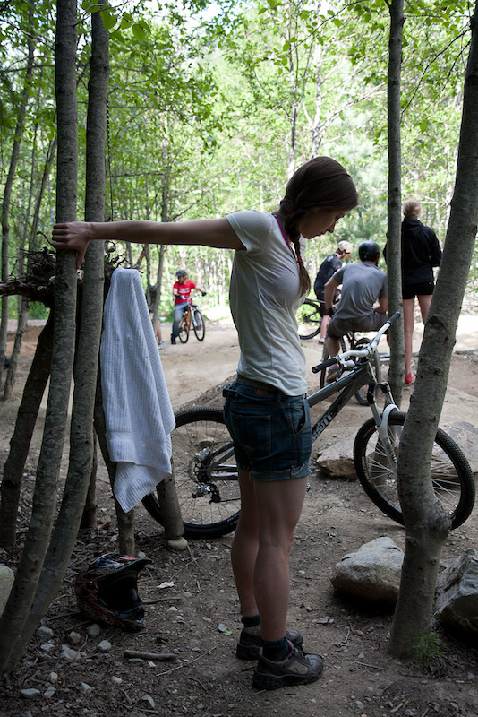 Doing the same stretch on a tree. Thumb down one is good for your rotator cuff.