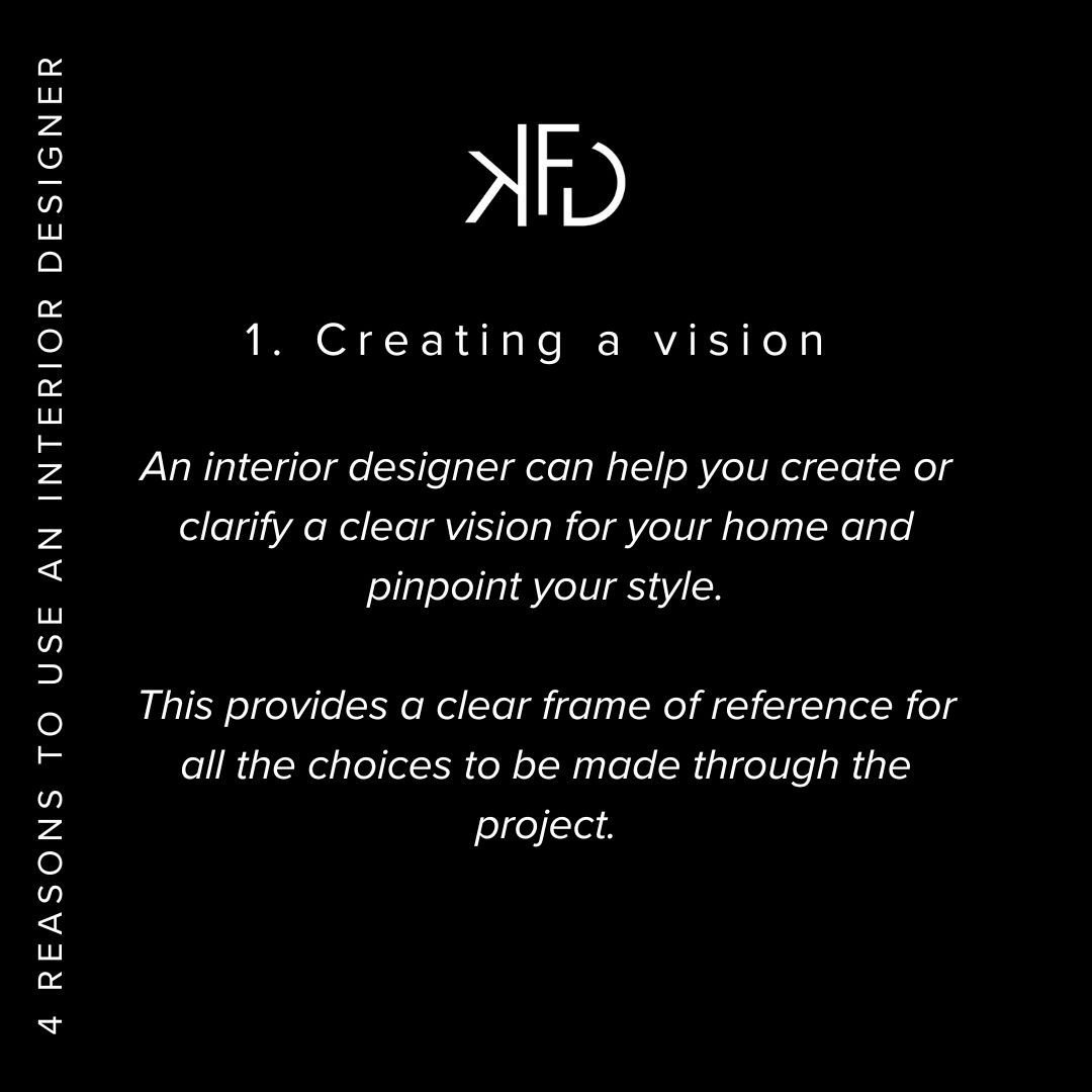 Four reasons to use an Interior Designer⁠
⁠
1. Creating a vision ✨⁠
⁠
An interior designer can help you create or clarify a clear vision for your home and pinpoint your style. This provides a clear frame of reference for all the choices to be made th