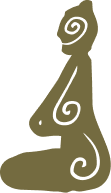 Silhouette of a person in a sitting, meditative pose with coiled lines on the head and body, against a black background.