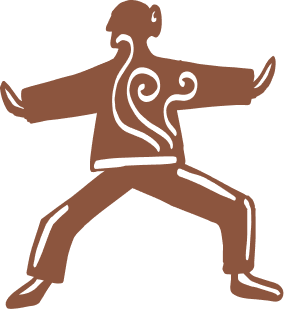 Illustration of a person in a martial arts stance with arms outstretched, wearing traditional clothing.