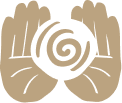 Icon of two hands holding a target with a spiral in the center