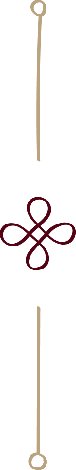 A vertical image of a hairpin and a decorative red logo or symbol.