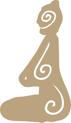 Silhouette of a chameleon with swirling patterns on its body, facing to the right.