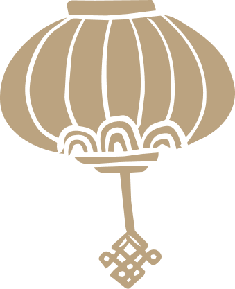 Illustration of a traditional Asian paper lantern in beige with black outlines.