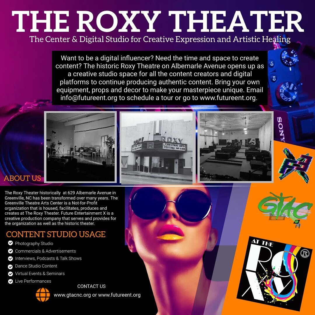 Calling all content creators, artists, photographers, models, journalists, influencers and digital moguls.. 

Starting in 2023 at the Roxy Theater, we are bringing the exclusive vibe experience. We are going forward with our creative studio, digital 