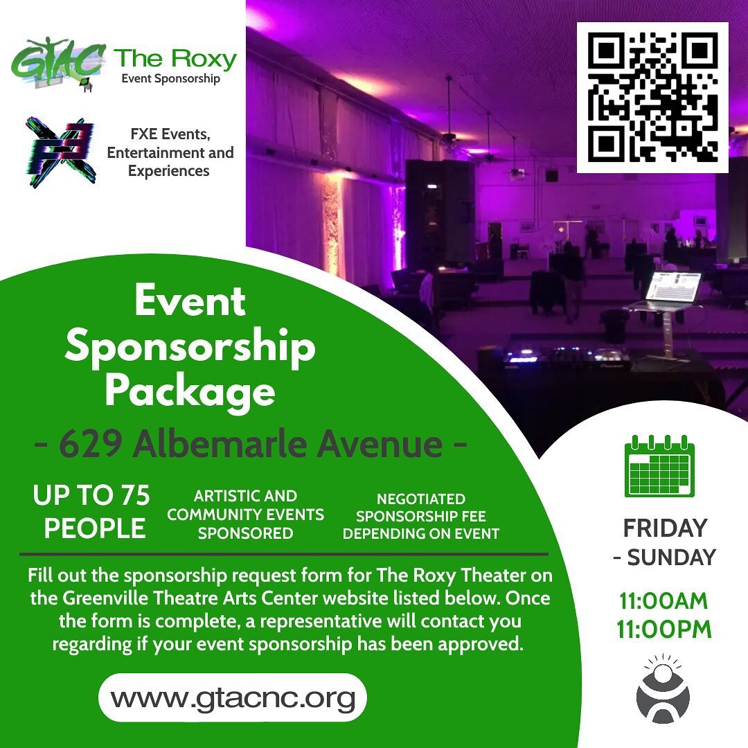 To book a tour or to receive information about event sponsorship details for the Roxy Theater please email contact@gtacnc.org. 

If you are looking to submit a form for 2023, go to www.gtacnc.org.