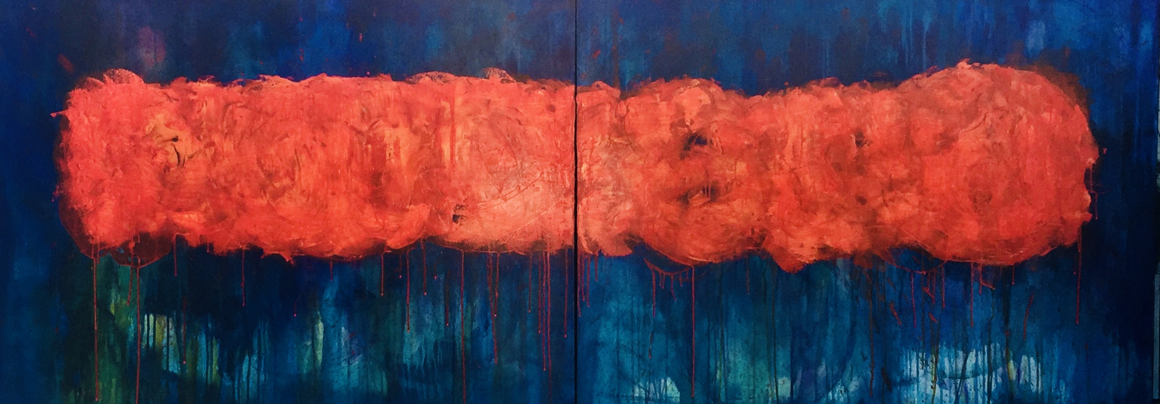 "Fireball", 96"x36"x1.5" Ink and Oil on Canvas
