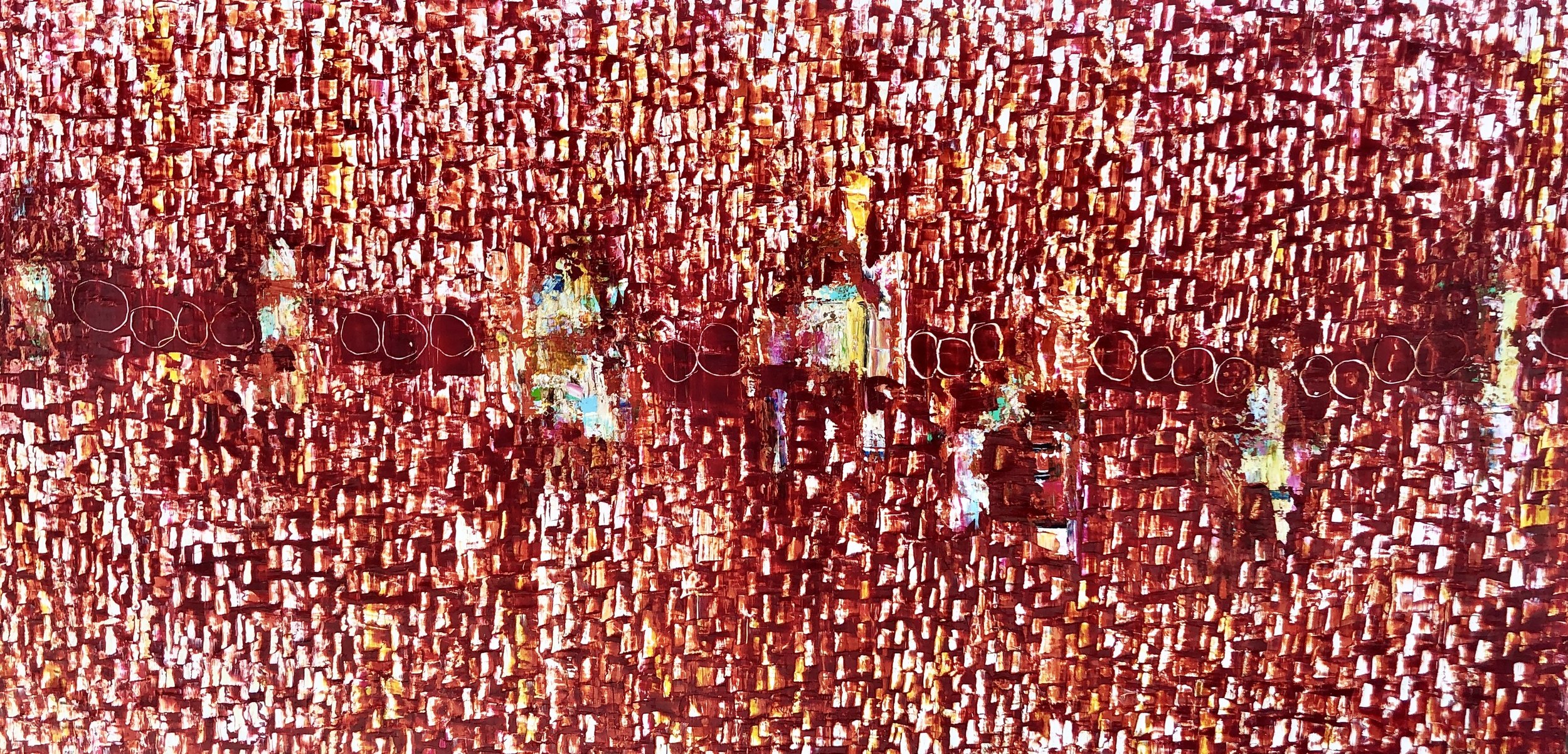 ‘It’s raining Crimson” 36” x 72” x 2.5”, oil on canvas