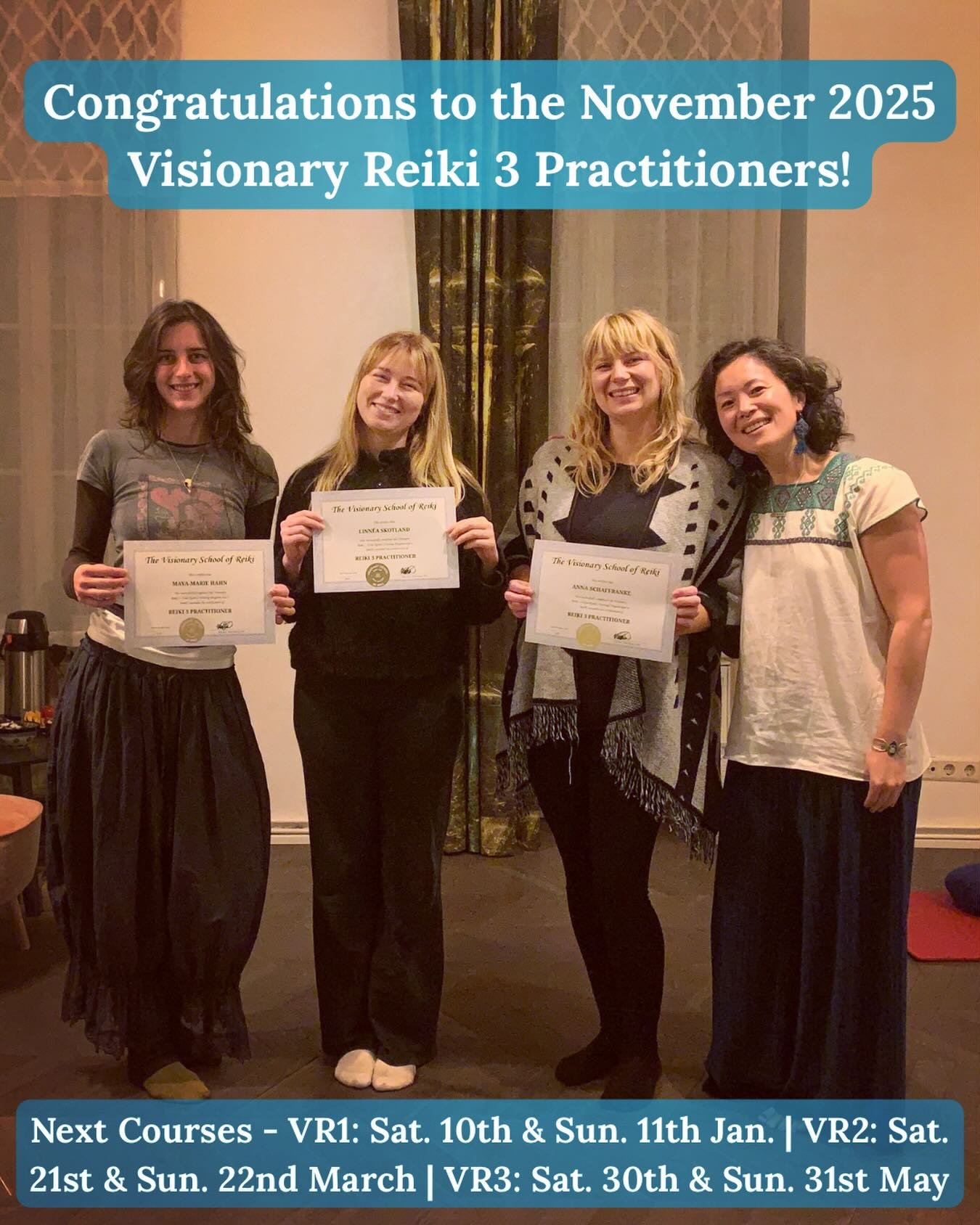 I&rsquo;ve fallen a bit behind on these due to some very unexpected twists &amp; turns of Nov/Dec 😅, but so many congratulations to the November 2025 @visionaryschoolofreiki Reiki 3 Master Practitioners! 🥳🙌💓🌀✨
⠀
This was such a special Course to