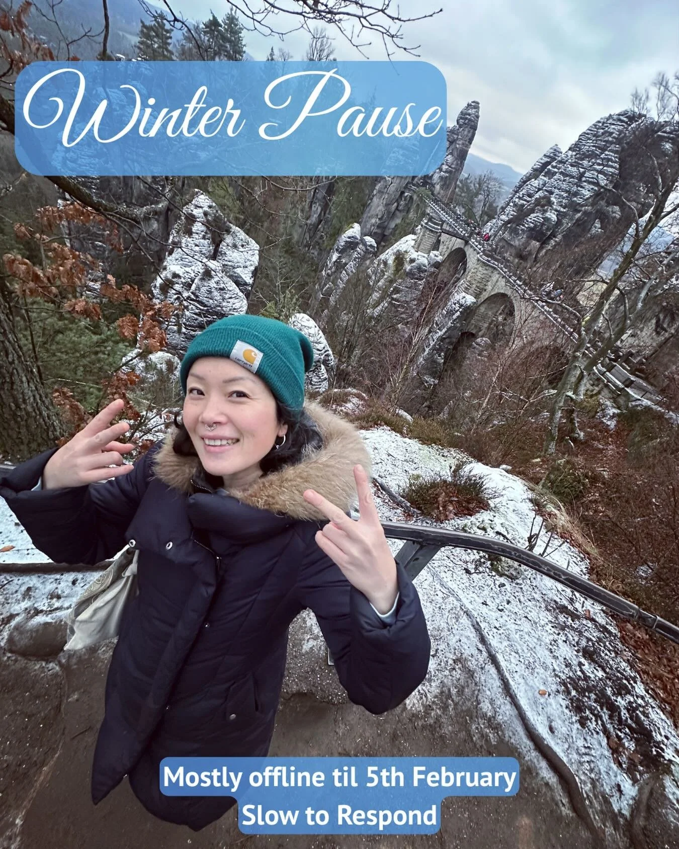 After a very full &amp; wonky 2025, I&rsquo;m very grateful to be taking a Winter Pause until 5th February ❄️💆&zwj;♀️💓
⠀
I&rsquo;ll be mostly offline &amp; slow to respond 💌 Sessions resume at our @holographichealingnest 9th Feb. 🙌
⠀
Many thanks 