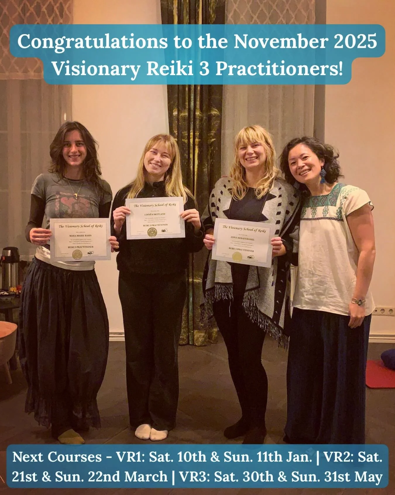I&rsquo;ve fallen a bit behind on these due to some very unexpected twists &amp; turns of Nov/Dec 😅, but so many congratulations to the November 2025 @visionaryschoolofreiki Reiki 3 Master Practitioners! 🥳🙌💓🌀✨
⠀
This was such a special Course to