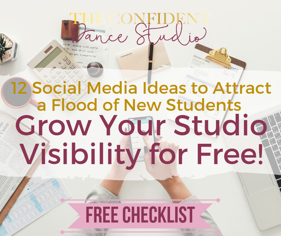 If you need more inspiration or ideas on things to post that will boost engagement while also attracting more students, check out my checklist 12 Free Ways to Use Social Media to Find New Students.