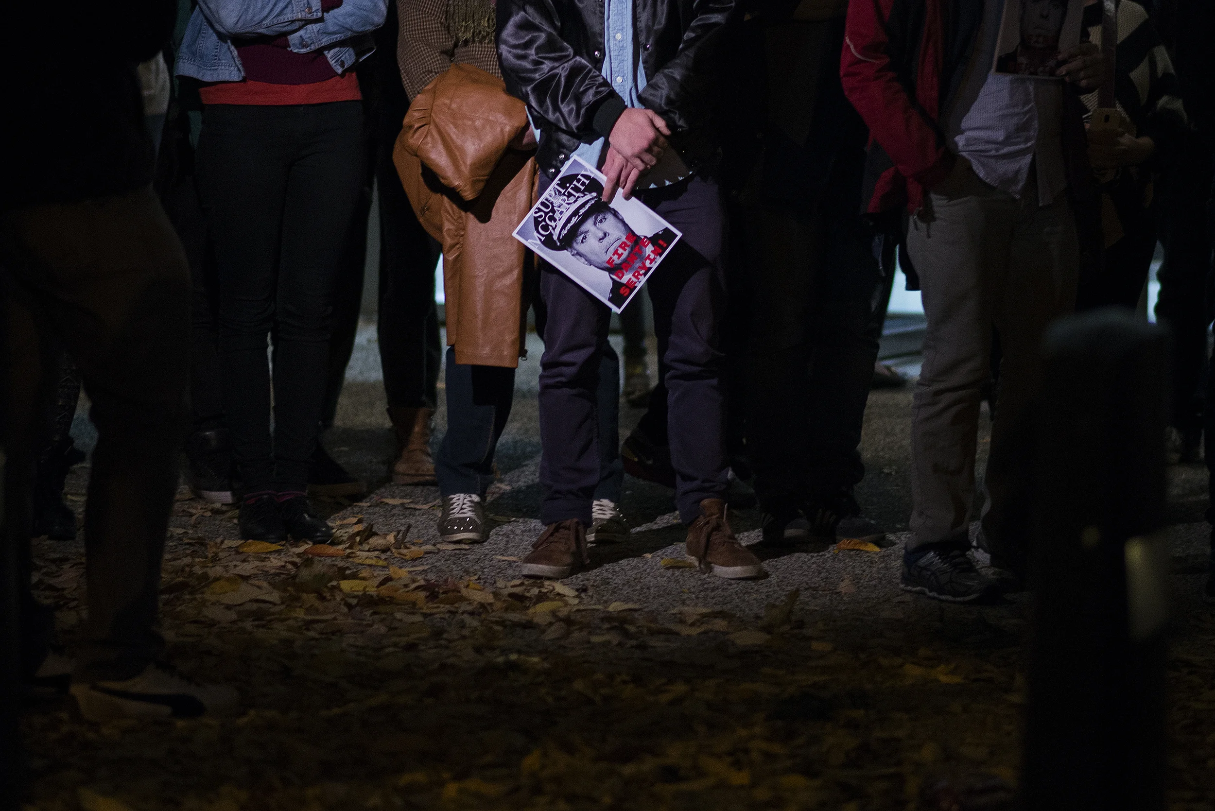 Protesters line up outside the Police Board meeting Thursday. Some speakers at the meeting called for McCarthy’s resignation.