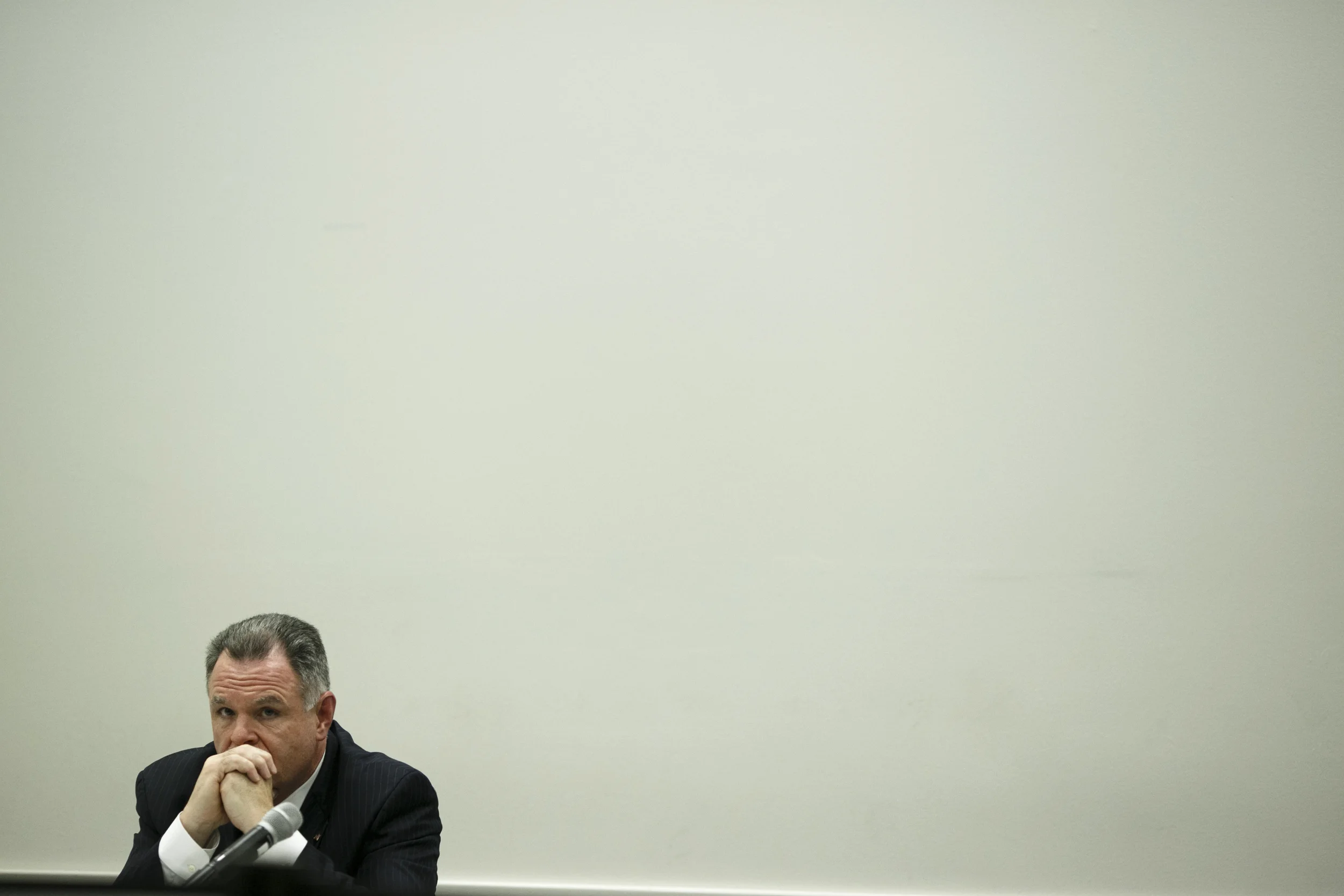 Chicago Police Superintendent Garry McCarthy listens to comments from attendees during the November Police Board Meeting at the Chicago Public Safety Headquarters on November 19, 2015. (Jonathan Gibby/City Bureau)