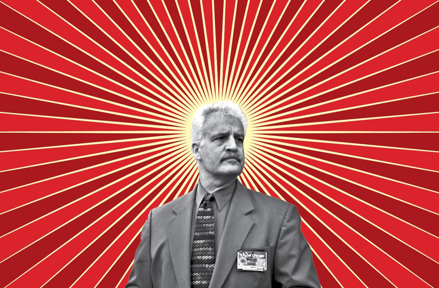 Pat Camden boasts of commenting on more than 500 police-involved shootings during more than four decades with the Chicago Police Department and the Fraternal Order of Police Lodge 7. (Illustration: Paul Higgins/Chicago Reader | Photo: John H. White/Chicago Sun-Times)