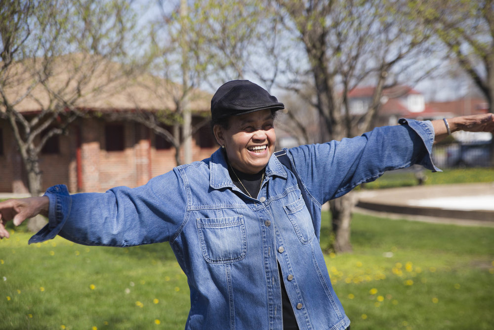  Betty Griffin, 77, poses for a portrait. To her, aging on the South Side has been “a very positive thing.” Griffin, who has lived in Morgan Park since 1969, loves yoga. “We tend to limit ourselves once we get at a certain age group or something. I h