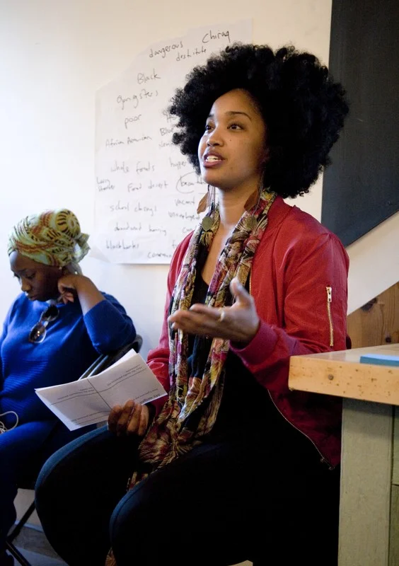 Tonika Johnson presenting during Public Newsroom #17: Who Tells the Story of Englewood?